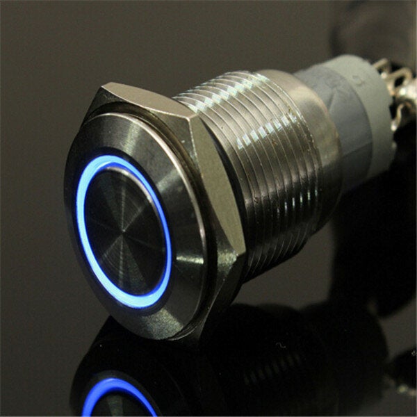 12V 16mm Latching Angel Eye LED Push Button Switch Flat Head Metal illuminated Push Button Switch