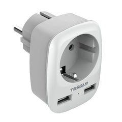 EU 3-in-1 4000W Wall Socket Extender with AC Outlet & 2 USB Ports, Overload Protection