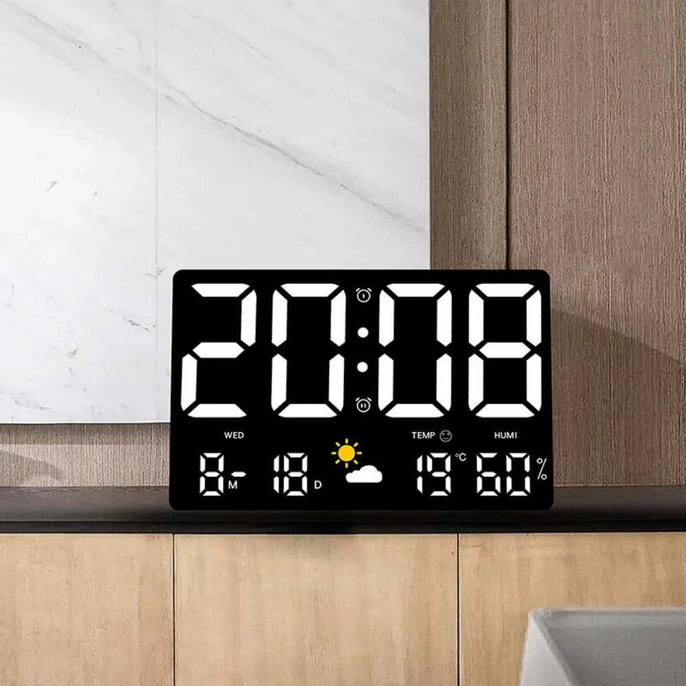 Large Digital LED Wall Clock: Remote, Auto Brightness, Temp/Humidity, Date, Week, 12/24H - Home, Office, Classroom