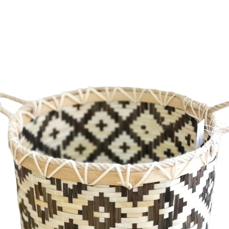 Large Capacity Storage Baskets Woven Bamboo Storage Bucket Handle Flower Pot Vase Toy Holder Household Organizer