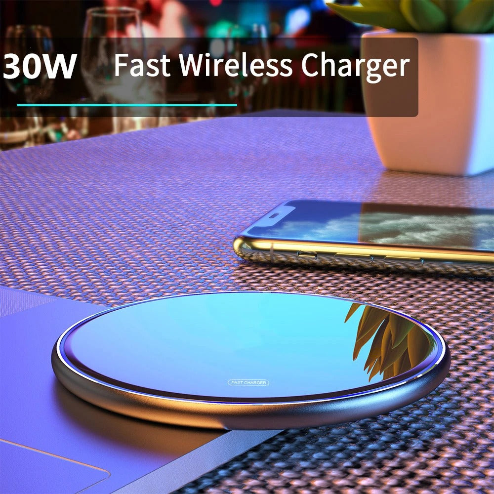 30W Wireless Charger Pad for iPhone & Samsung - Fast Type C Charging Station