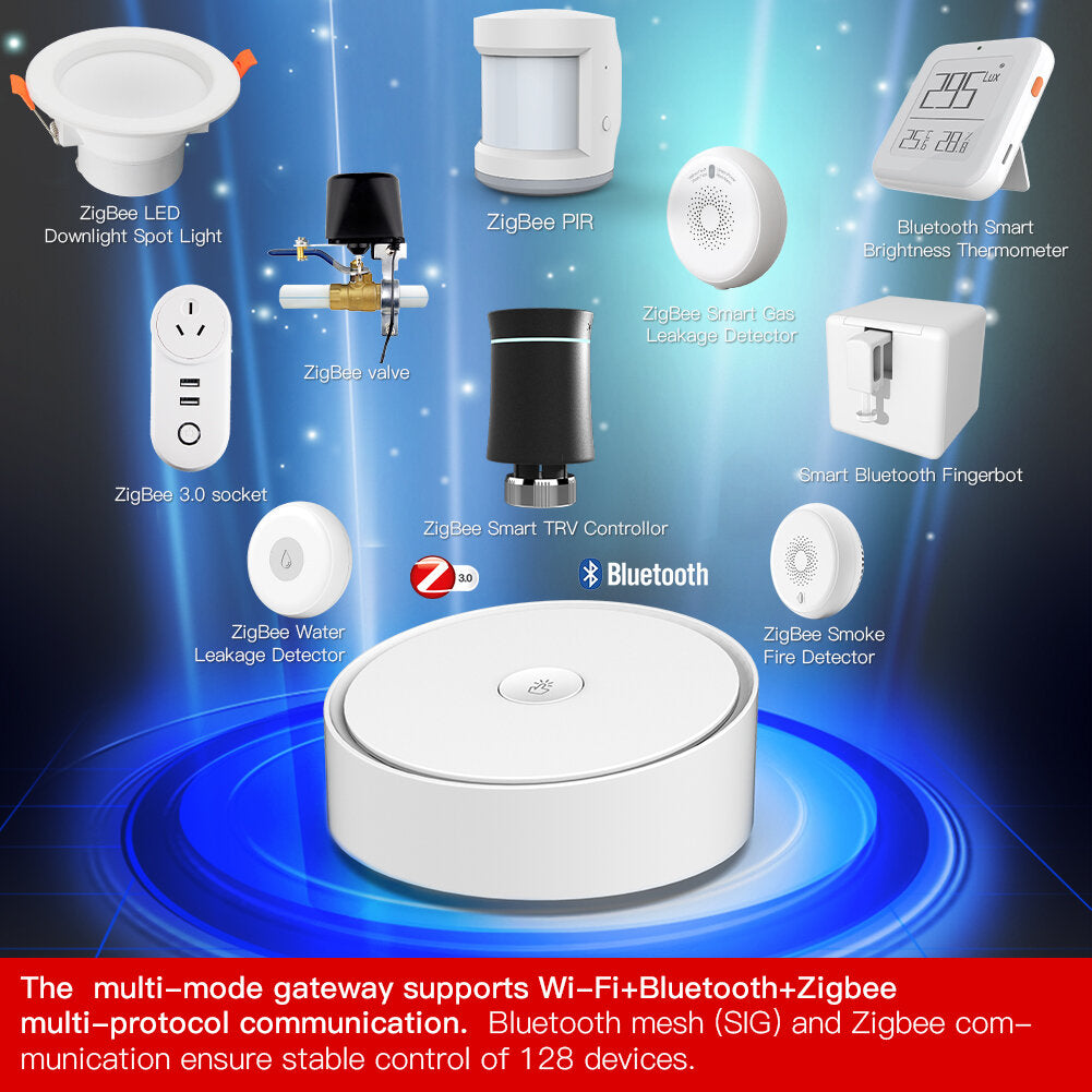 Upgrade WIFI Multi-mode Smart Gateway Clock Alarm WiFi Bluetooth Mesh Hub Work with Tuya Smart App Voice Control via Alexa Google Home