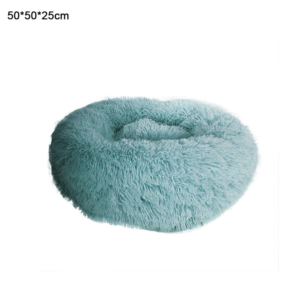 Dark Green Round Removable Plush Doghouse Sofa Bed Warm Dog Mat Non-slip Washable Pet Mat