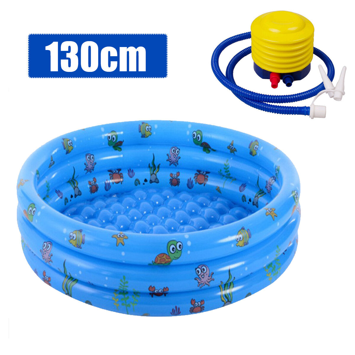 130/150CM Swimming Pool Children's Baby Paddling Pool Round Bubble Bottom Inflatable Pool with Air Pump Toddler Games Kids Pool
