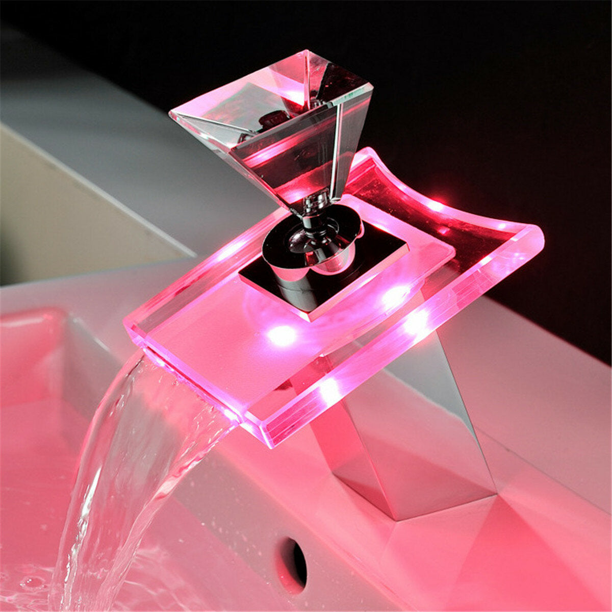 Color LED Changing Waterfall Faucet Bathroom Sink Glass Mixer TapColor LED Changing Waterfall Faucet Bathroom Sink Glass Mixer Tap
