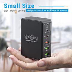 120W 6-Port USB PD Fast Charger EU Plug for iPhone, Samsung, Oppo, Xiaomi, Hui