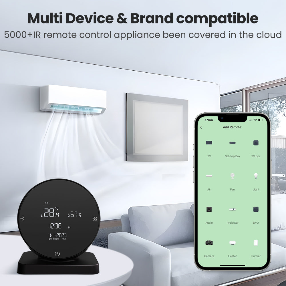 3-in-1 Tuya WiFi IR Remote Controller with Alarm Clock, Temperature & Humidity Sensor - Compatible with Alexa & Google Home