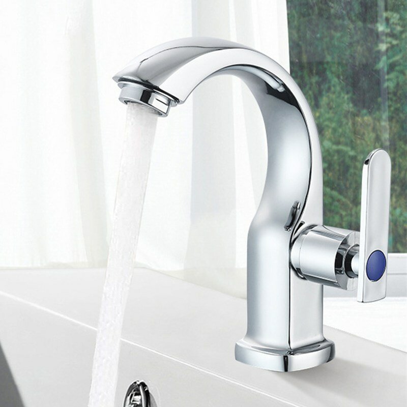 Bathroom Basin Sink Faucet Moon Curved Single Cold Tap Handle Electroplate Chrome Finish Deck Mount