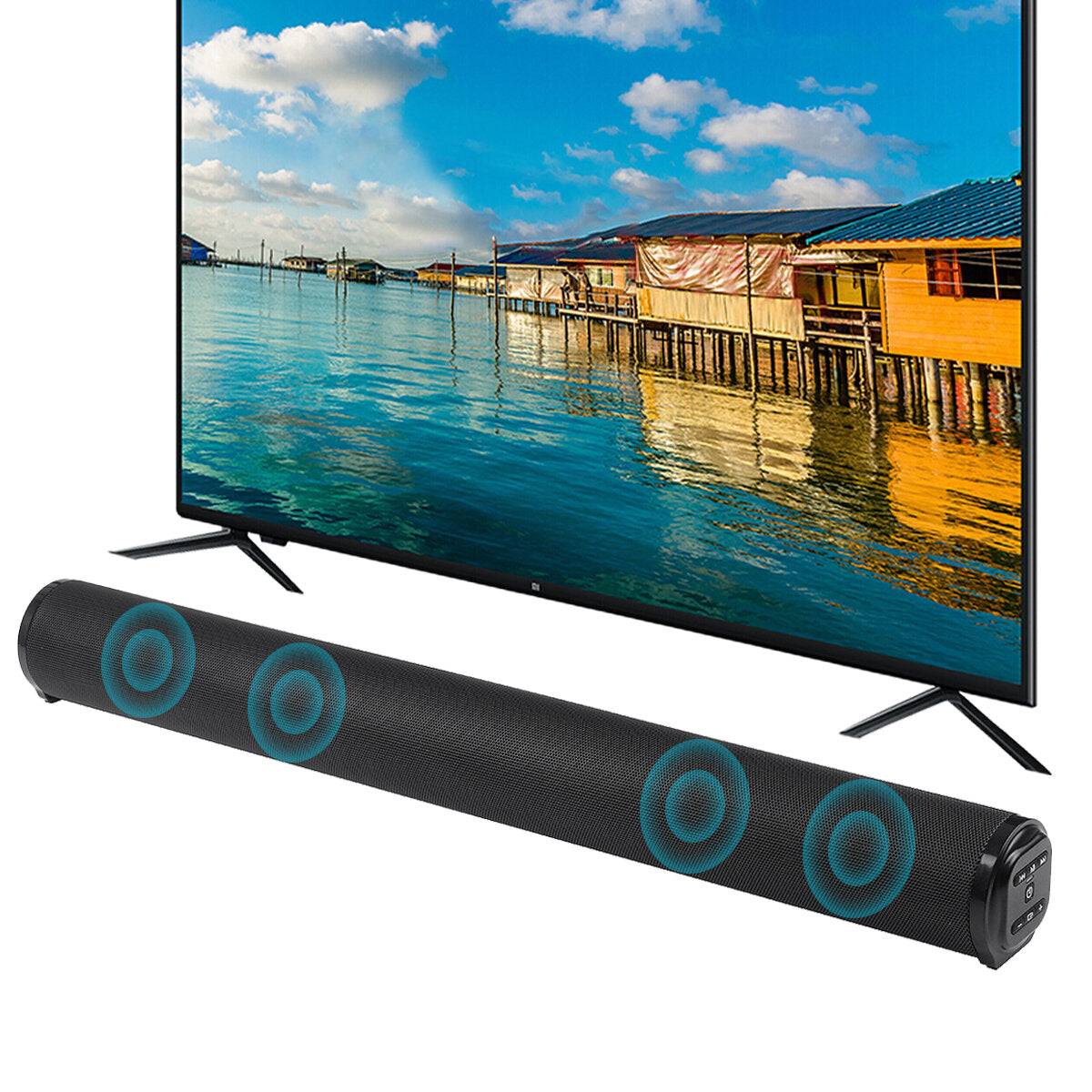 Bluetooth 5.0 Soundbar 4x5W Bass TV Speaker AUX TF USB RCA Home TV Theater System Remote FM Radio 2000mAh Battery