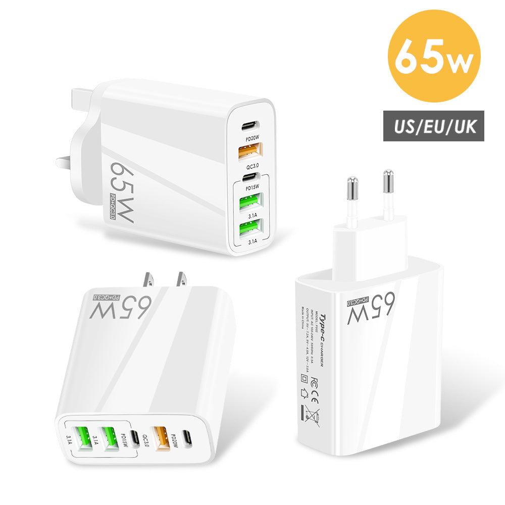 65W 5-Port USB PD Charger, Fast Charging Wall Adapter, EU Plug for iPhone, Samsung, Redmi, Oppo