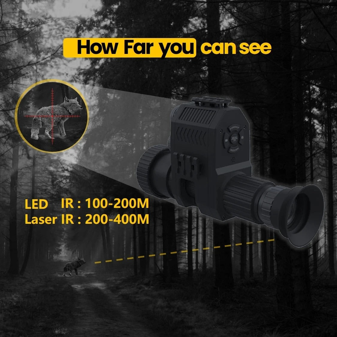 Digital Laser Infrared Night Vision Monocular 100-400M 1080P 2MP Photo Video Recording