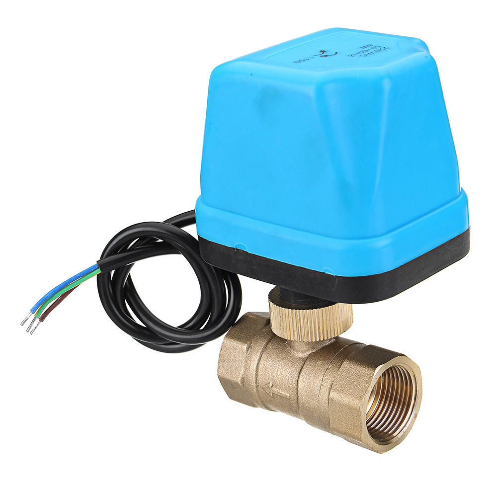 1/2" 3/4" 1" 1-1/4" Blue Shell Motorized Electric Brass Ball Valve 3 Wire AC 220V Full Port