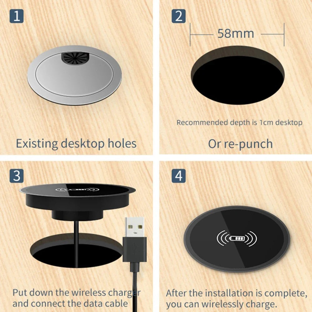 15W Built-in Desktop Wireless Charger for QI, iPhone 13/12, Galaxy S22/S20U