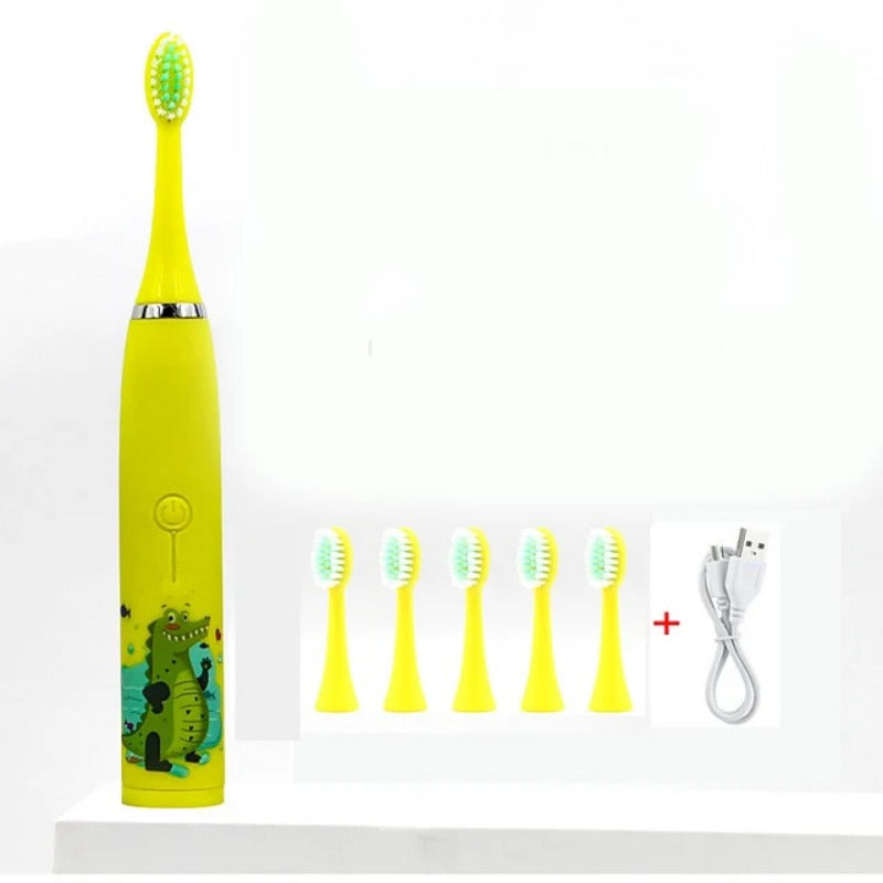 Kids Cartoon Sonic Electric Toothbrush Set with Replacement Heads - Portable Dental Cleaning Device