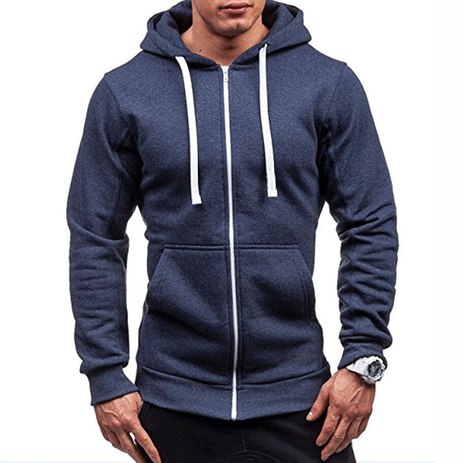 Mens Solid Color Zipper Jackets Thick Warm Sweater Hoodie Jacket