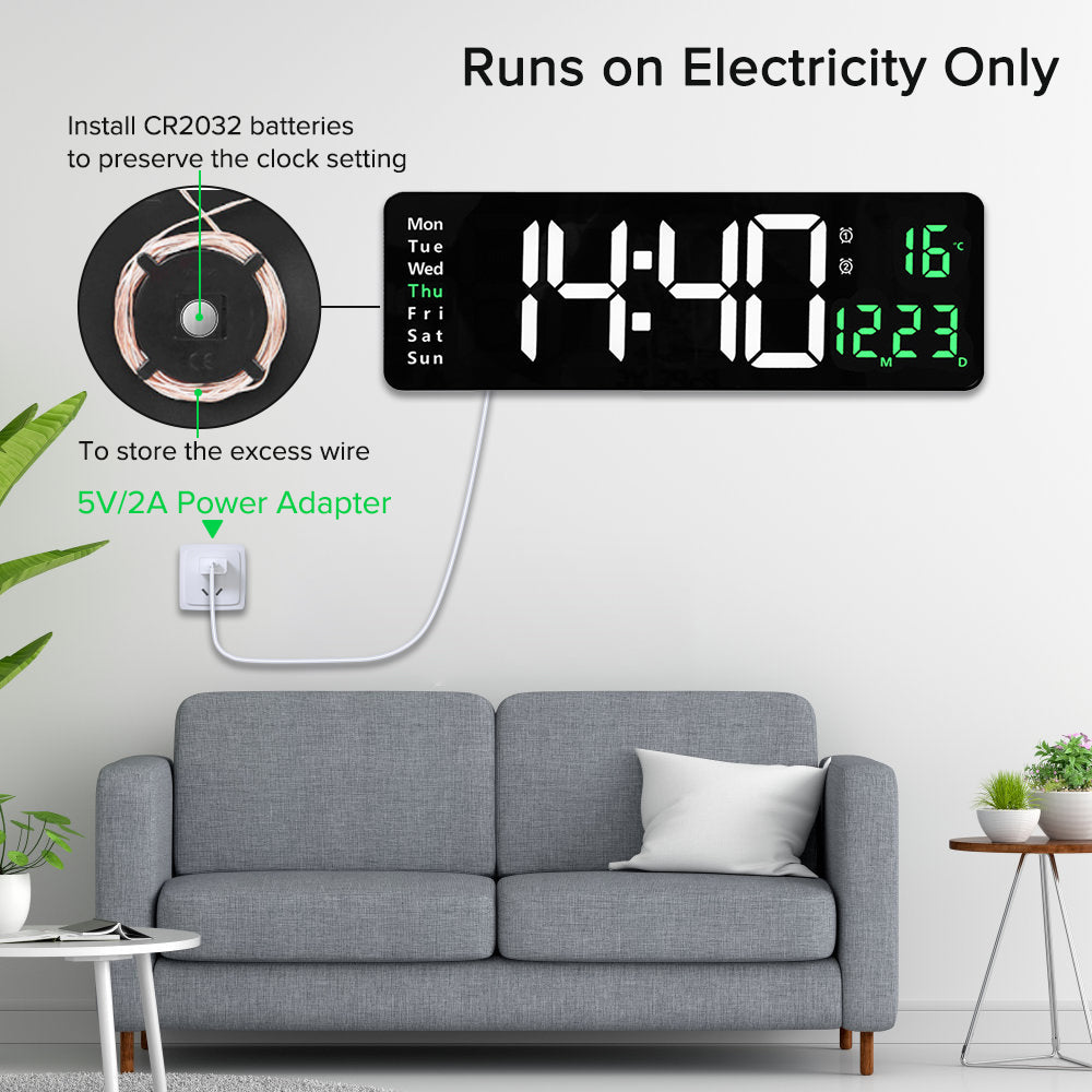 16-Inch LED Digital Wall Clock with Remote, Auto Brightness, Temperature, Date, Week Display - Ideal for Home, Office, Classroom