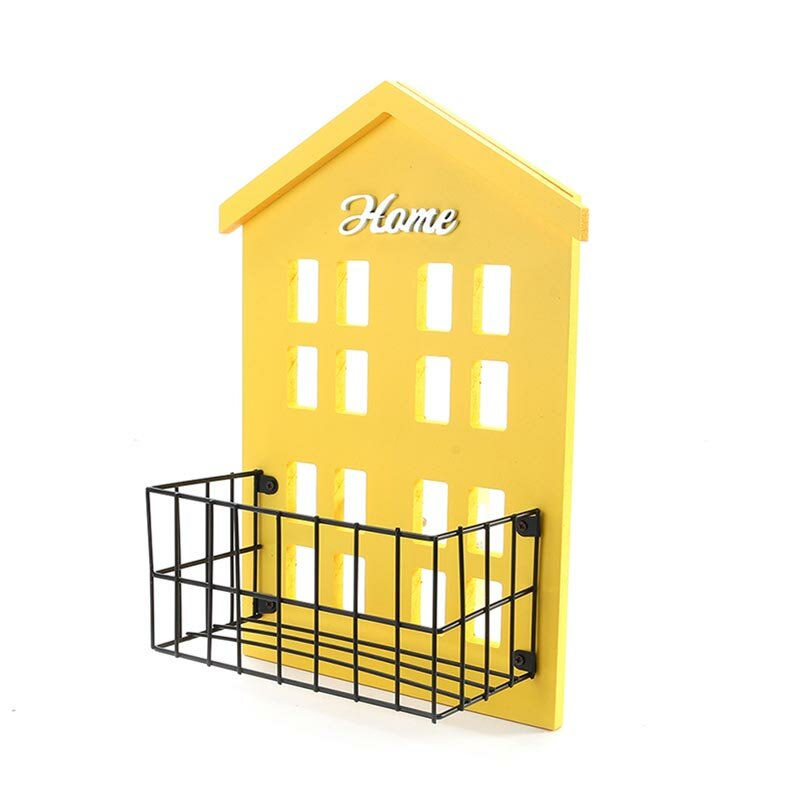 Wall Mount Wood Metal Storage Basket Bedroom Bathroom Hat Key Door Hook