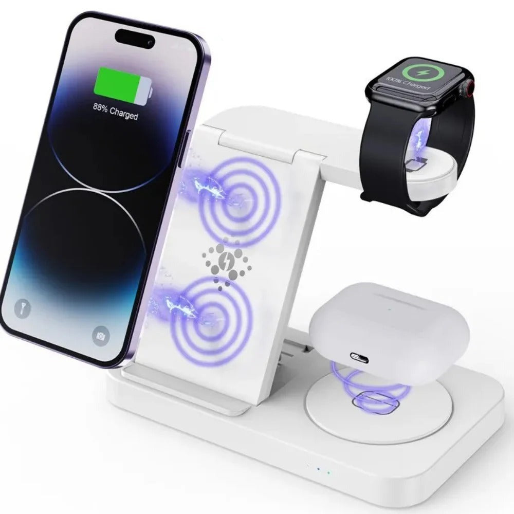 4-in-1 Wireless Charger Stand for iPhone, Samsung, Galaxy Watch - Fast Charging Dock