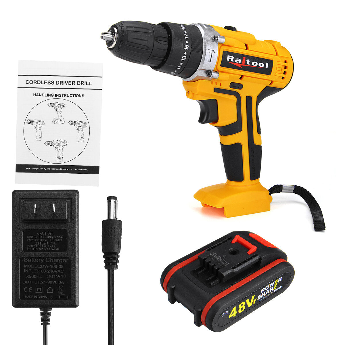 48VF Cordless Electric Impact Drill Rechargeable 3/8 inch Drill Screwdriver