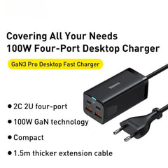 GaN3 Pro 100W 4-Port USB Charger Fast Charging Station for iPhone, Samsung, Xiaomi, Hui