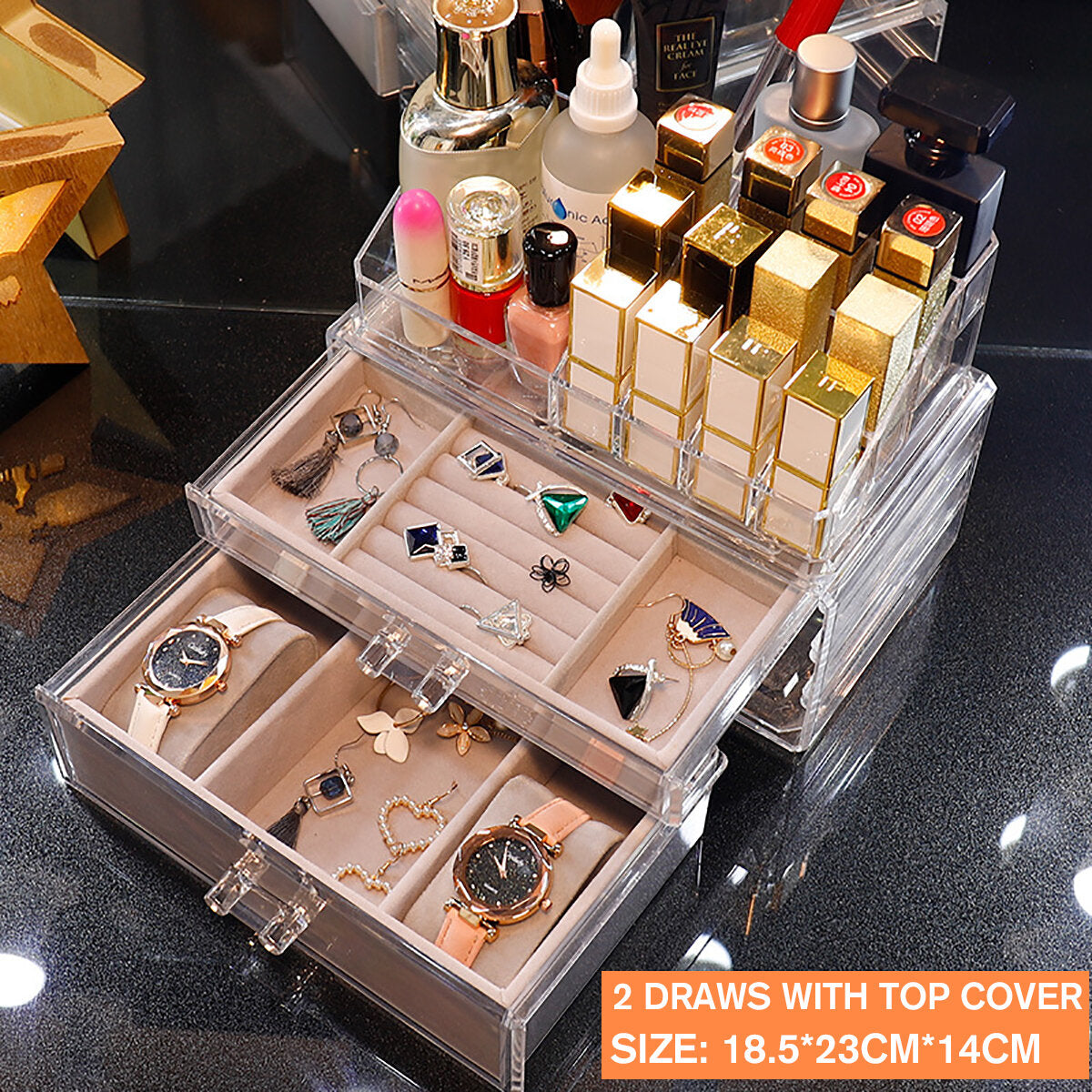 Acrylic Transparent Jewelry Cosmetics Holder Necklace Drawer Drawer type Jewelry and Cosmetics Storage Box