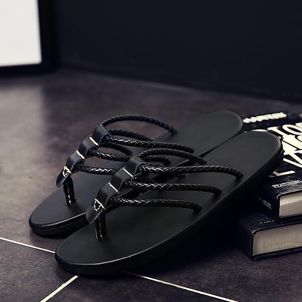 Men Genuine Leather Sandals Men The First Layer Of Leather Sandals Flip Flops Fashion Weaving Shoe