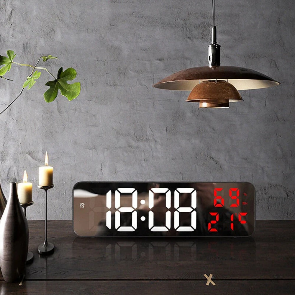 Digital Wall Clock with LED Display, Auto Brightness, Temperature & Humidity Monitor, 12/24H - Ideal for Home, Office, Classroom