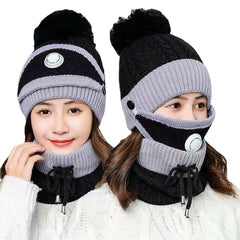 Cotton Knit Windbreak Winter Warmth Cute Riding Protection Suit Bicycle Caps Bike Skiing Camping Winter Hat Scarf Mask Suit