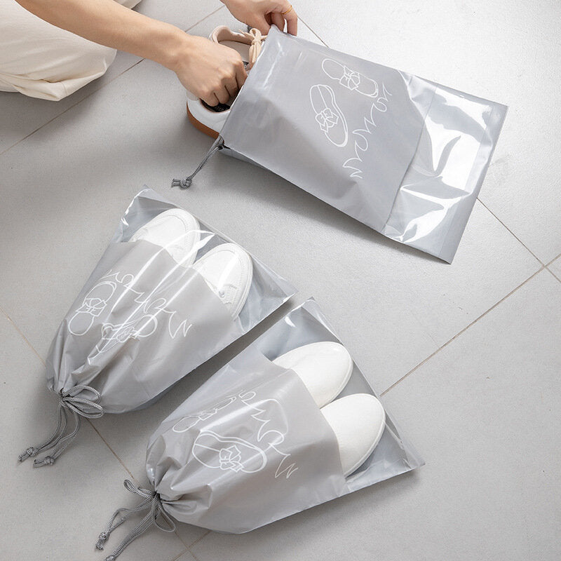 5PCS/lot Shoe Storage Bag Non-woven Waterproof Travel Portable Bag Dust-proof Drawstring Bags Transparent Closet Organizer