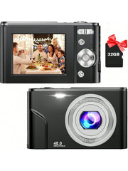 Kids Digital Camera, 1080P 48MP with 32GB SD Card, 2.4 Inch Screen, 16X Zoom, Compact Mini