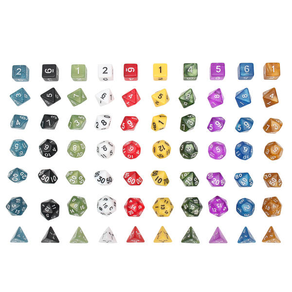 70 Pcs Polyhedral Dice Board RPG Dice Set 10 Colors 4D 6D 8D 10D 12D 20D With 10 Bags