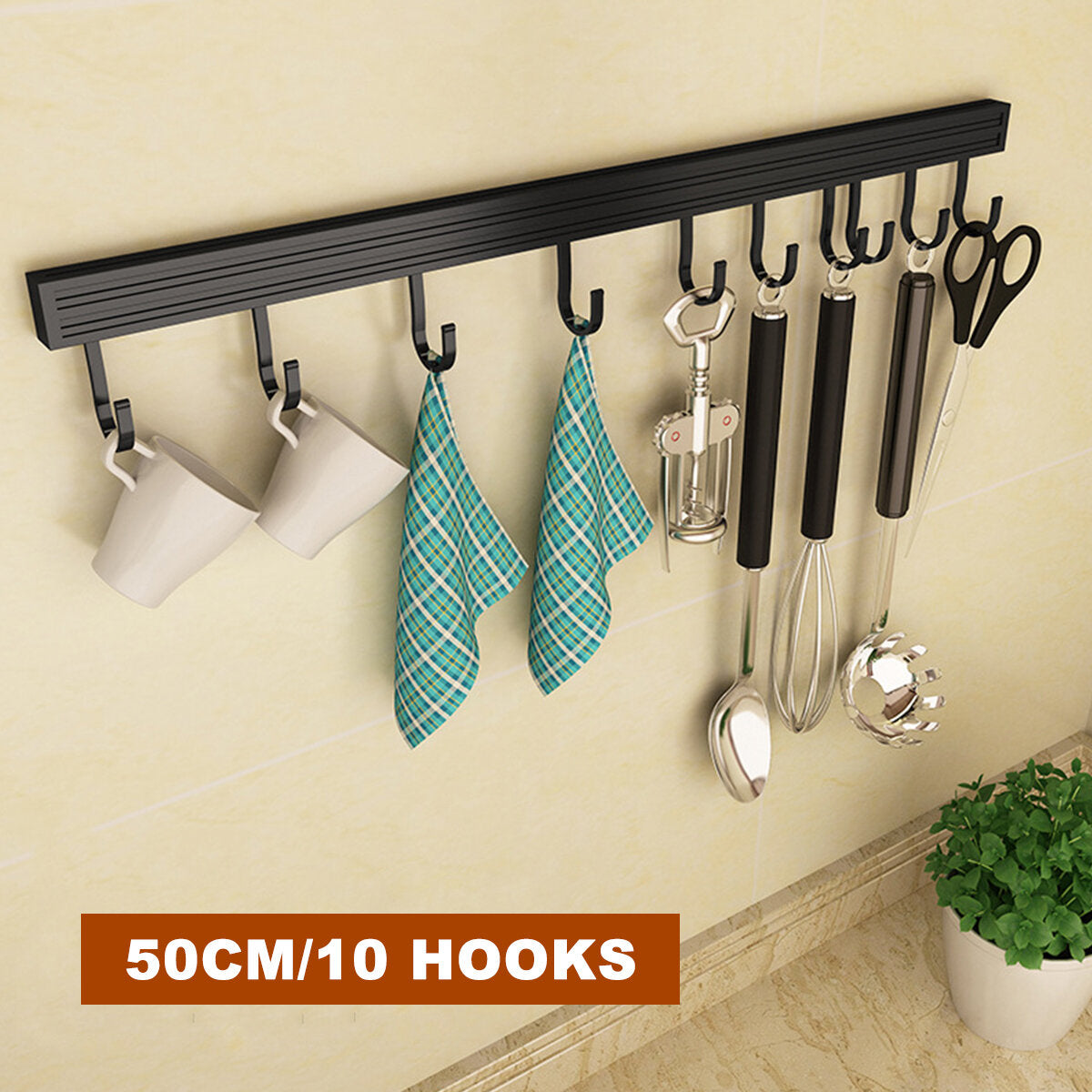 6/8/10 Hooks Wall-mounted Construction Hook Aluminum Wall Mounted Rack Coat Hat Cloth Hanger Umbrella Movable Hook