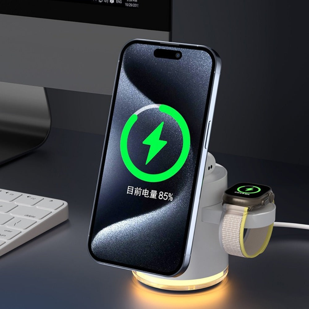 3-in-1 15W Wireless Charger & Night Light for iPhone 15/14/13, Mate60 Pro, Samsung Galaxy Z Flip4