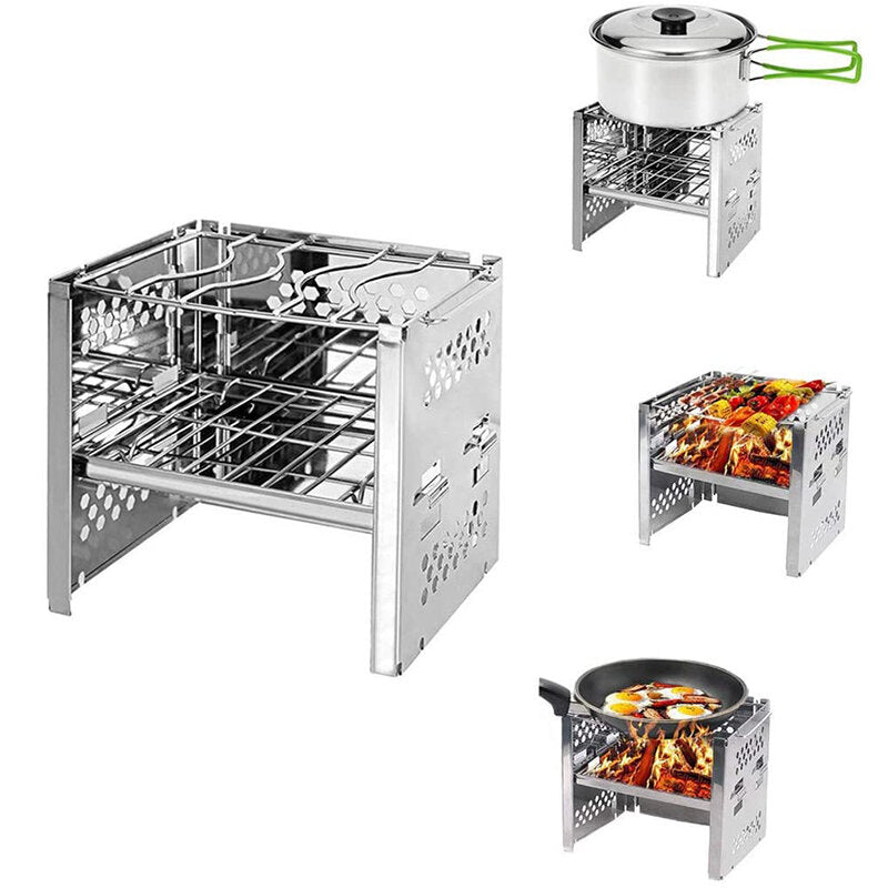 Mini Portable Wood Burning Stove Foldable Grill Outdoor Camping Cookware BBQ