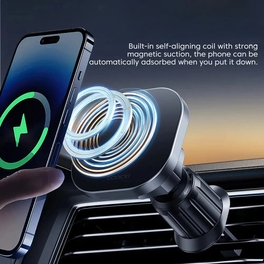 Magnetic Car Wireless Charger & Phone Holder 15W Fast Charging for iPhone 15/14/13/12 Pro Max