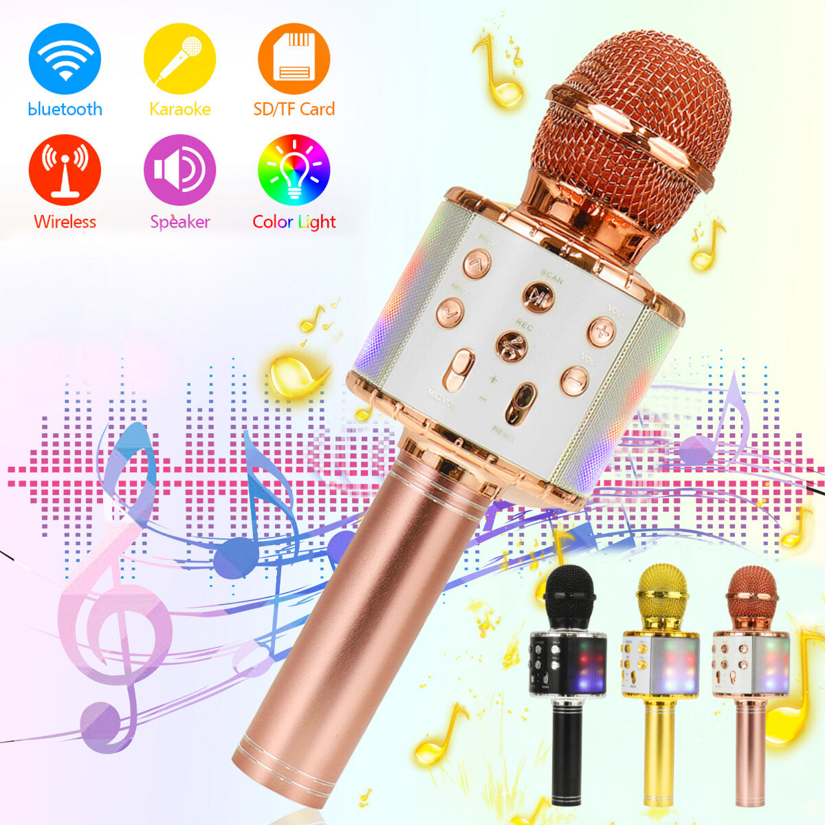 Wireless Microphone 2*13W Stereo DSP Noise Reduction bluetooth Speaker 2600mAh TF Card Luminous Karaoke Mic Recorder for K Songs KTV