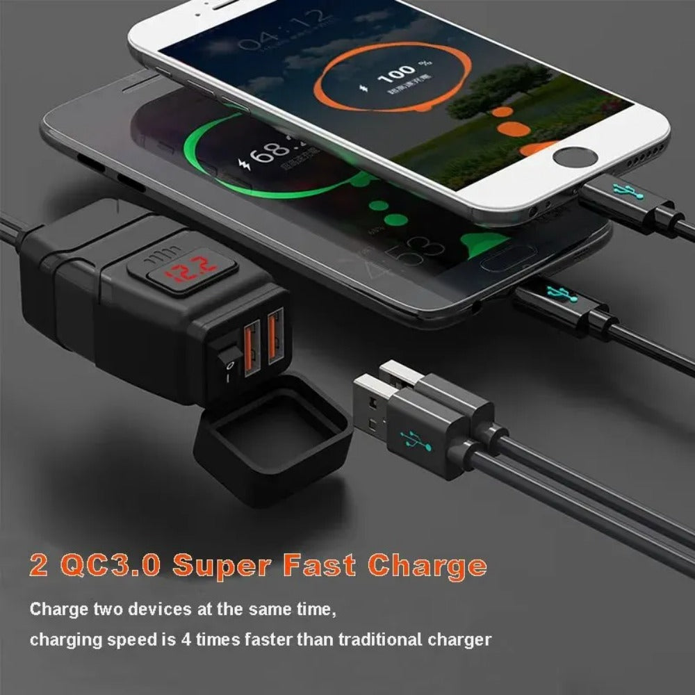 12V Fast Charging Motorcycle USB Charger 3.0 Power Adapter Universal Accessories