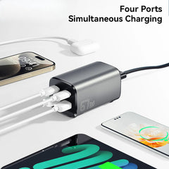 67W 4-Port GaN USB PD Charger: 2 USB-A + 2 USB-C, Fast Charging, EU/US Plug, 1M Cable