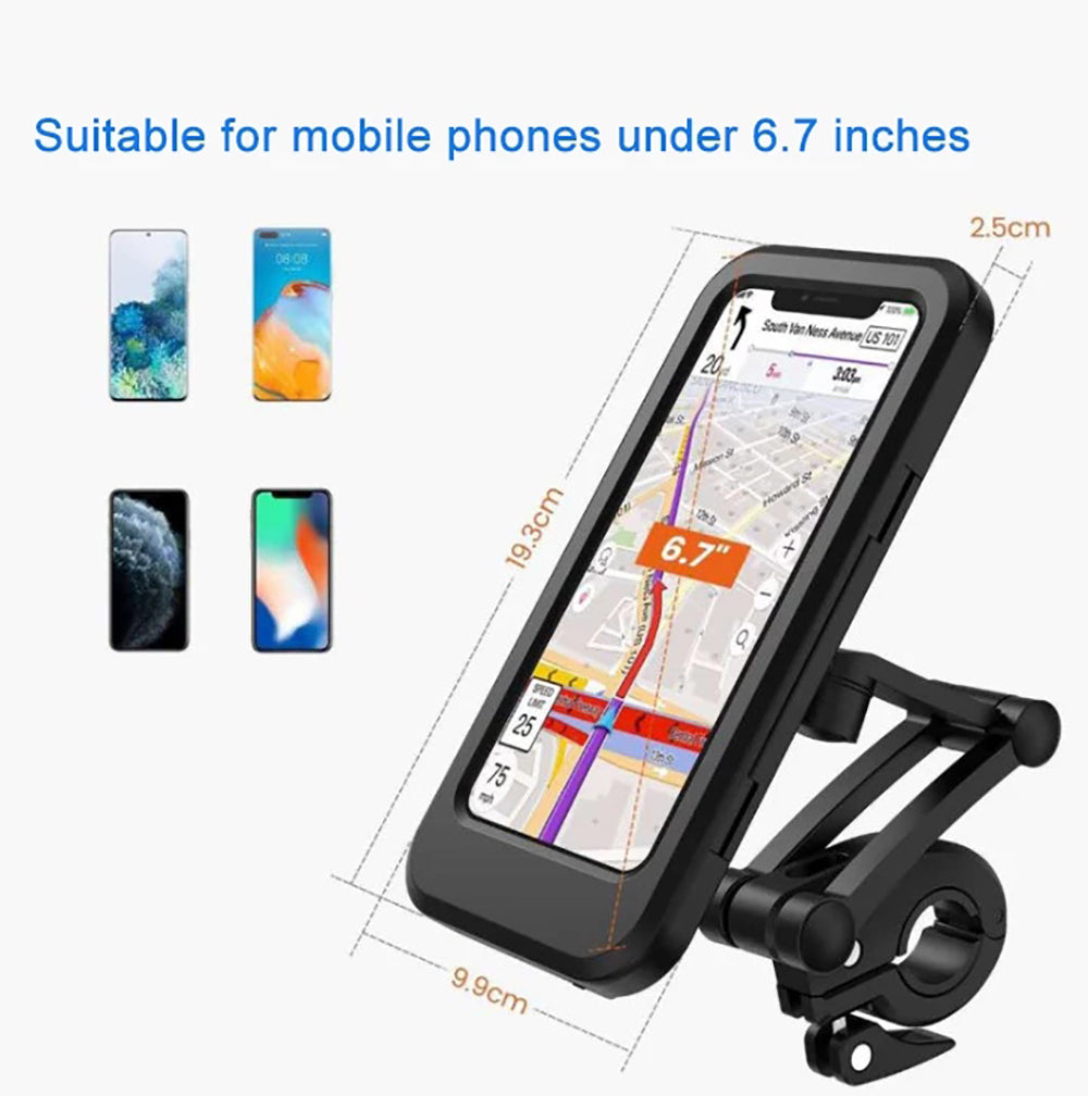 Universal Folding Motorcycle Phone Holder 360 Rotatable Waterproof Bike Handlebar Magnet Stand For 6.7inch Mobile Phone Mount Bag