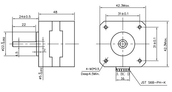 1.842 Hybrid Stepper Motor Two Phase 48mm 5kg.cm 1.68A Step Motor