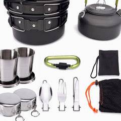 1 Set Outdoor Pots Pans Camping Cookware Picnic Cooking Set Non-stick Tableware  With Foldable Spoon Fork Knife Kettle Cup