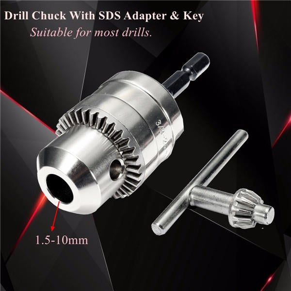 1.5-10mm 3/8-24UNF Drill Chuck With SDS Adapter & Key Drill Chuck Driver Converter