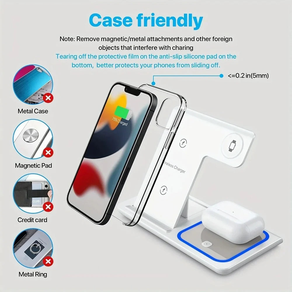 3-in-1 Wireless Charger for iPhone 15/14/13/12 Pro Max, Apple Watch, AirPods, 15W Fast Charging Dock