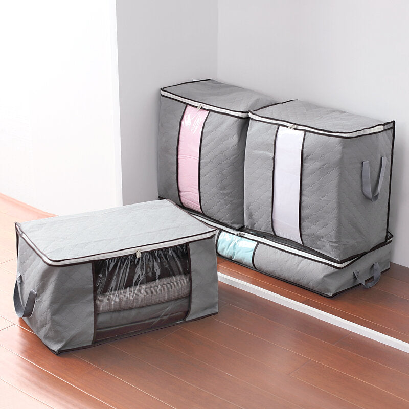 High Capacity Clothes Quilts Storage Bag Folding Organizer Bags Bamboo Portable Storage Container