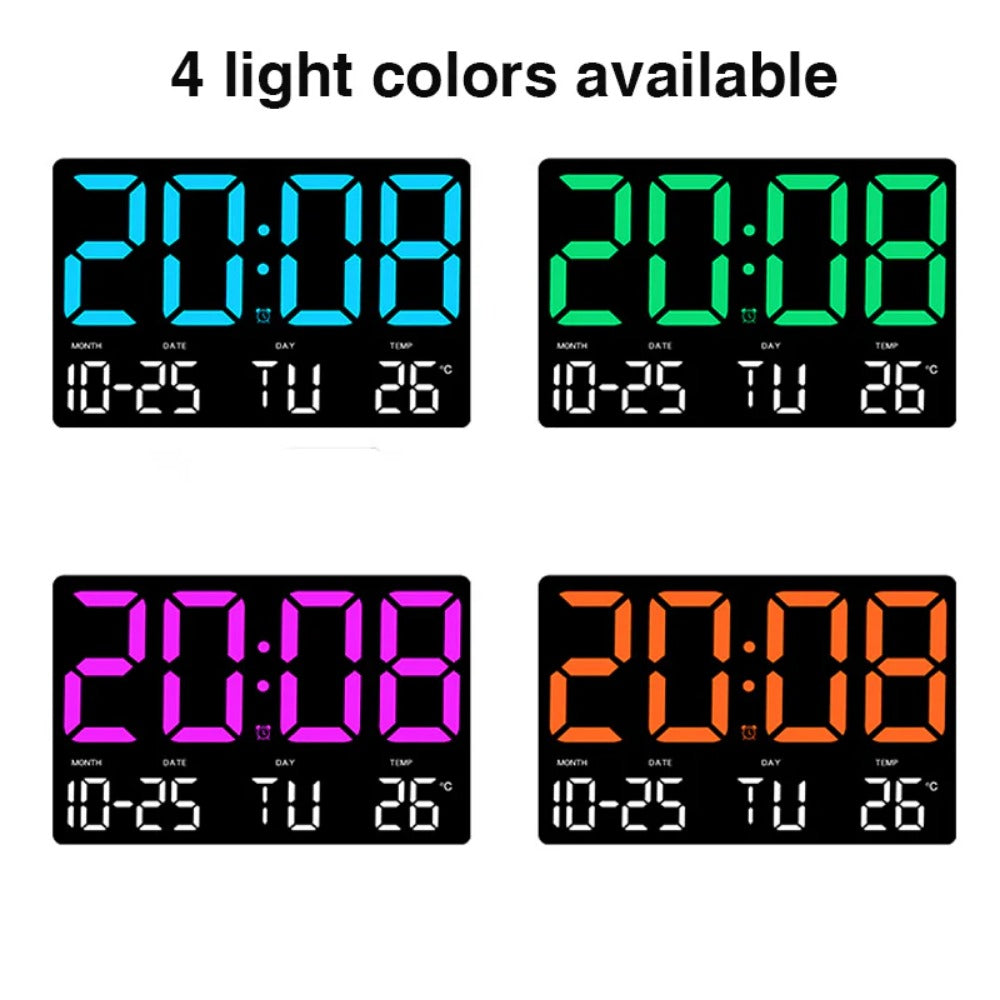 Large Digital LED Wall Clock: Remote Control, Adjustable Brightness, Temperature, Date, Week, 12/24H - Home/Office/Classroom