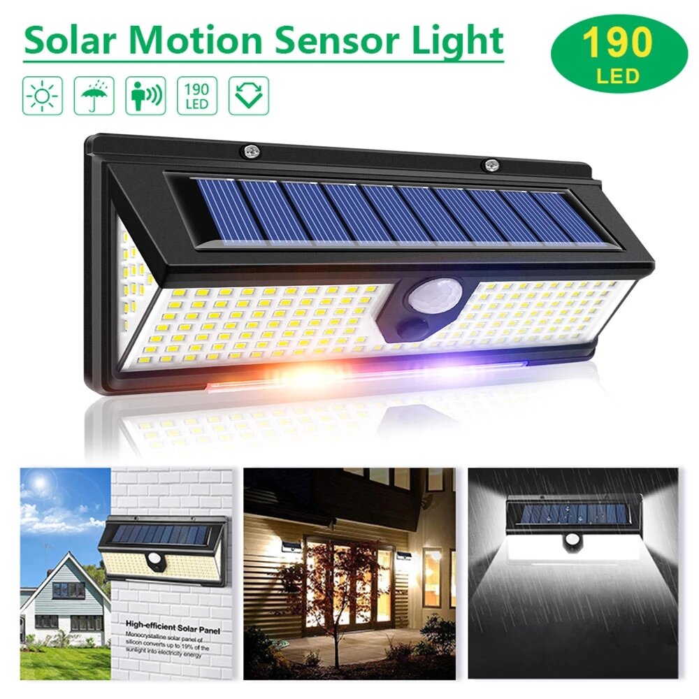 190 LED Solar Lights Outdoor Solar Lamp With PIR Motion Sensor Solar Powered Waterproof Warning light for Courtyard Garden Yard