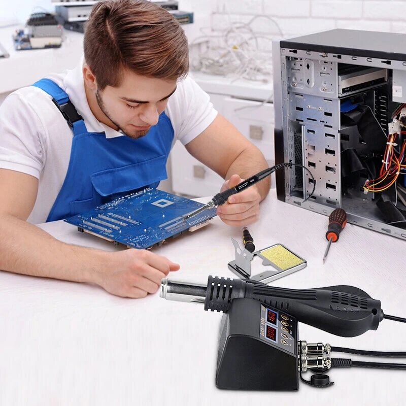 2 in 1 750W 220V/110V Soldering Station Hot Air Gun Heater LCD Digital Display Soldering Iron Welding Rework Station