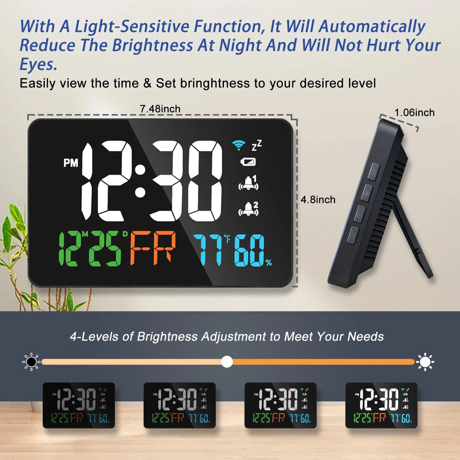 Smart LED WiFi Alarm Clock with Remote, Calendar, Temperature & Humidity Display - Compatible with Smart Life App for Home & Office