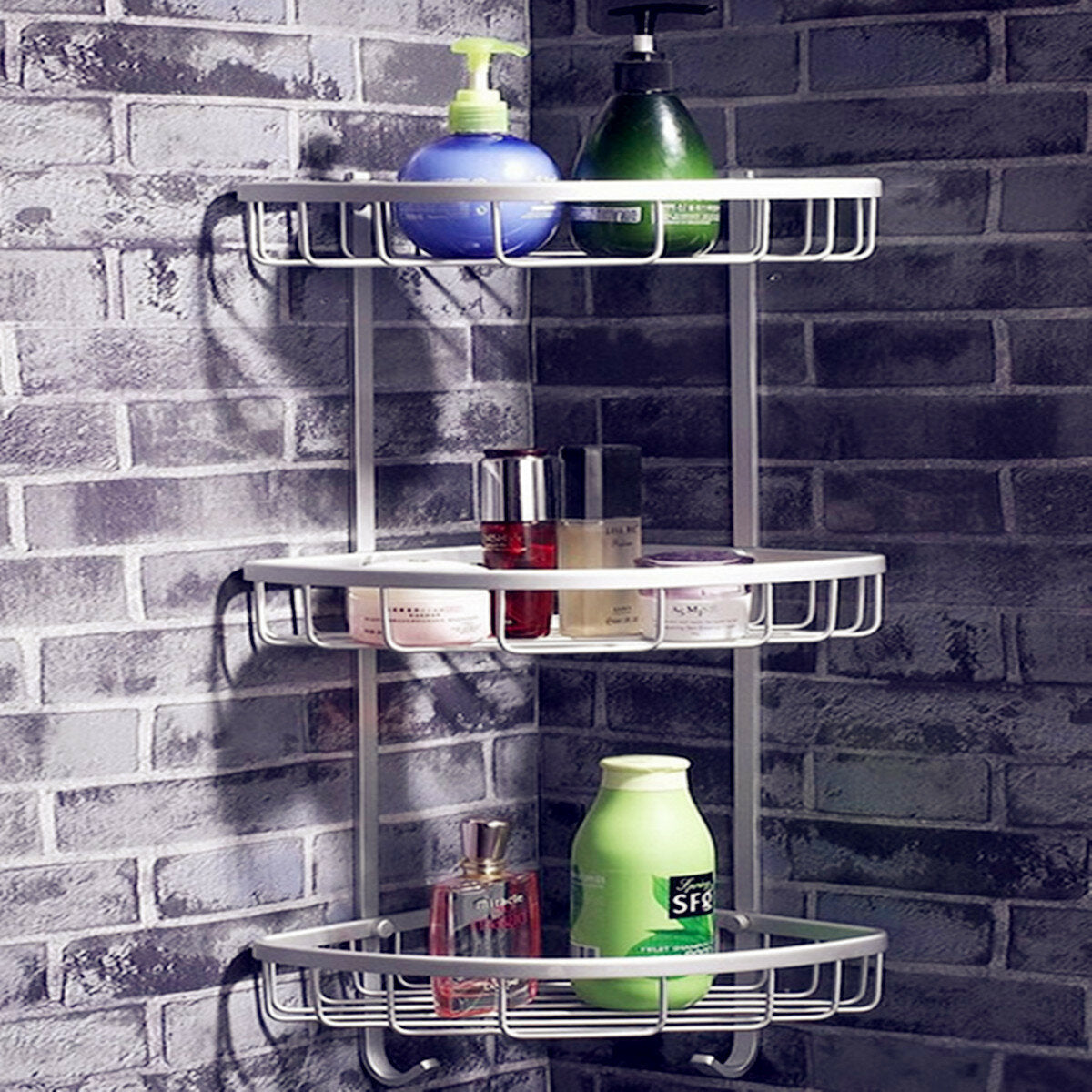 1/2/3 Layers Aluminium Wall Mounted Bathroom Corner Shower Caddies Storage Shelf Rack Holder