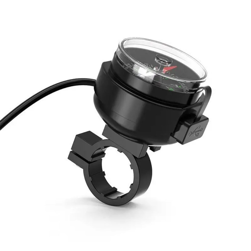 Universal Motorcycle USB Charger & Compass - Waterproof Handlebar Mount